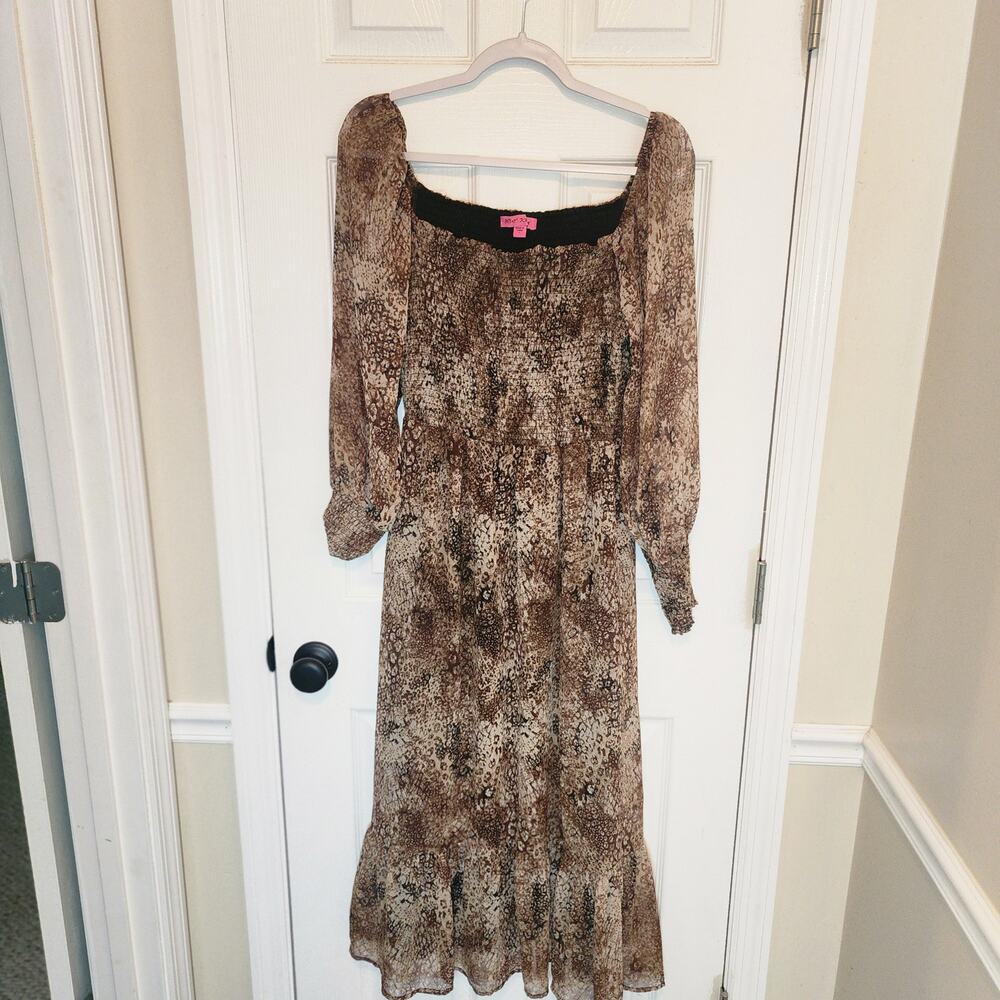 Betsey Johnson Women's Size Large Brown Snake Print Long Sleeve Midi Dress - Picture 4 of 8